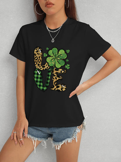 LOVE Round Neck Short Sleeve T-Shirt-Angel Casuals