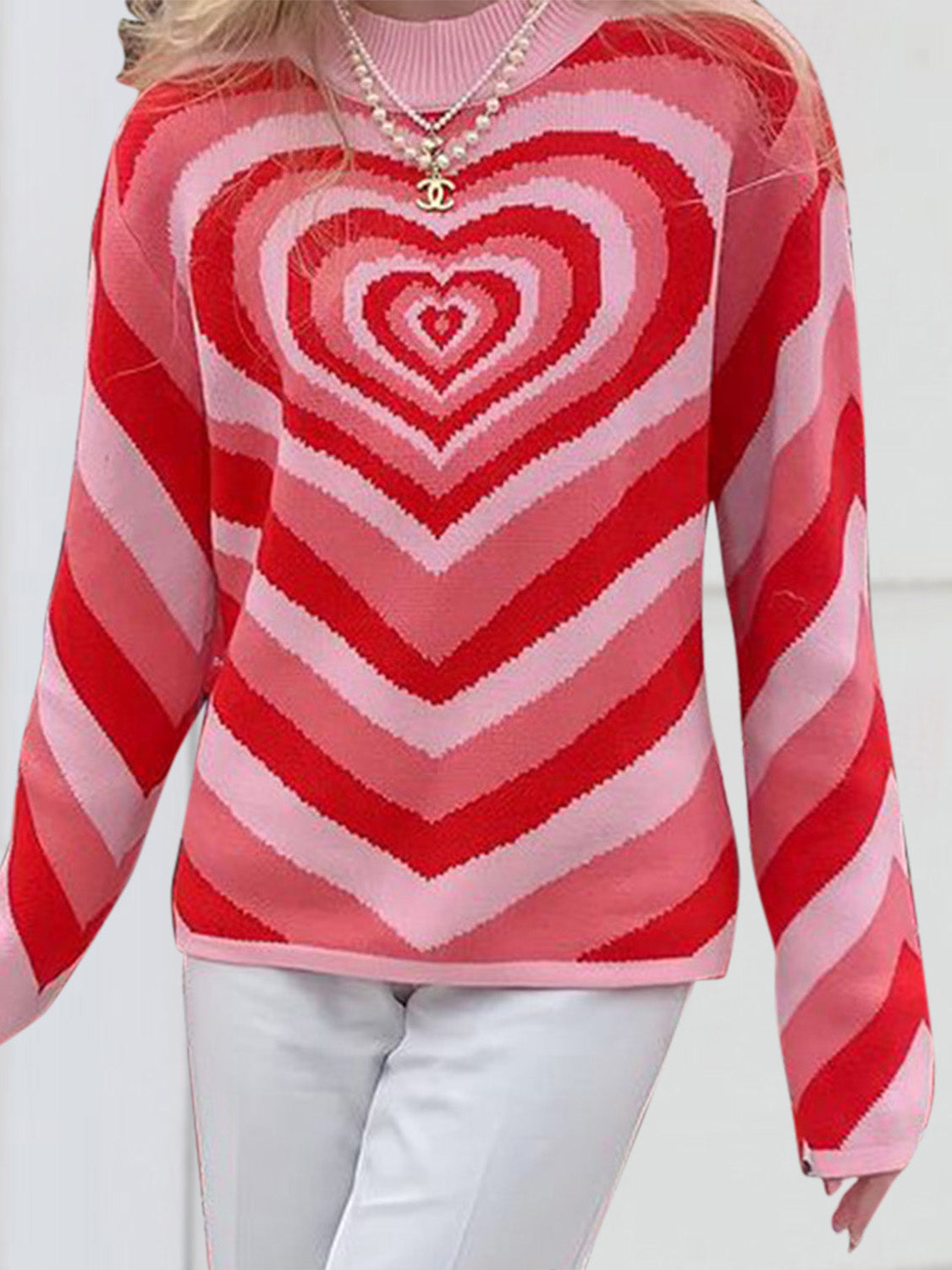 Heart Mock Neck Long Sleeve Sweater-Angel Casuals