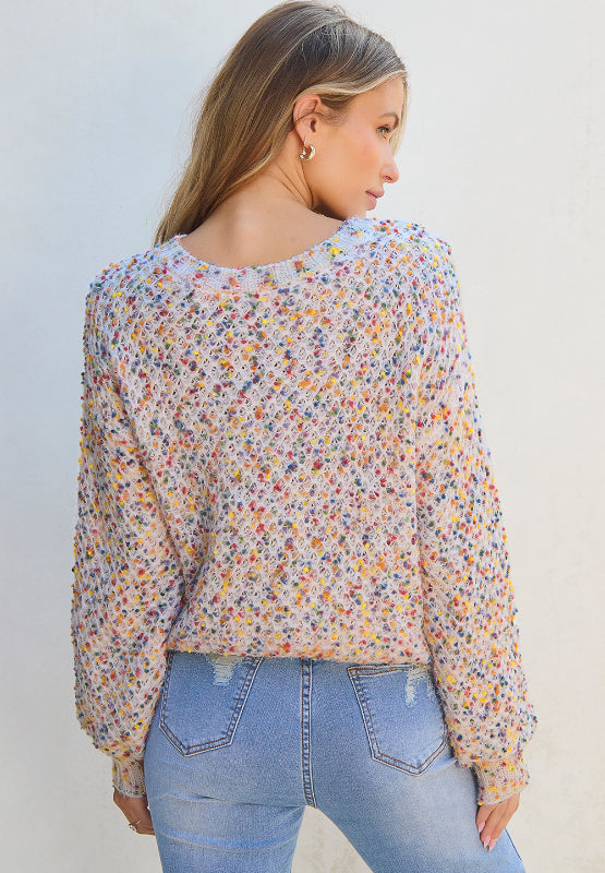 Confetti Round Neck Long Sleeve Sweater-Angel Casuals