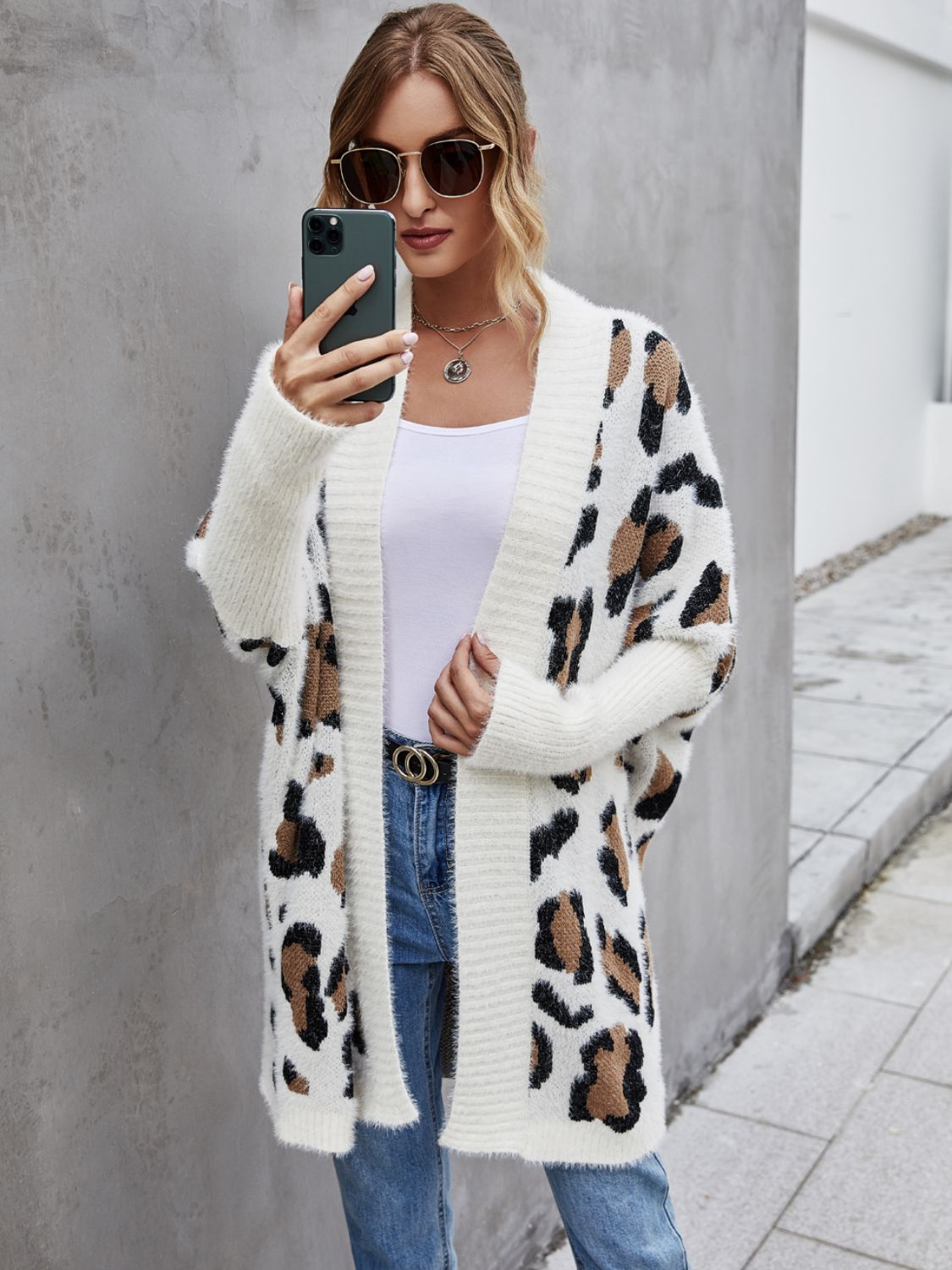 Leopard Pattern Fuzzy Cardigan-Angel Casuals