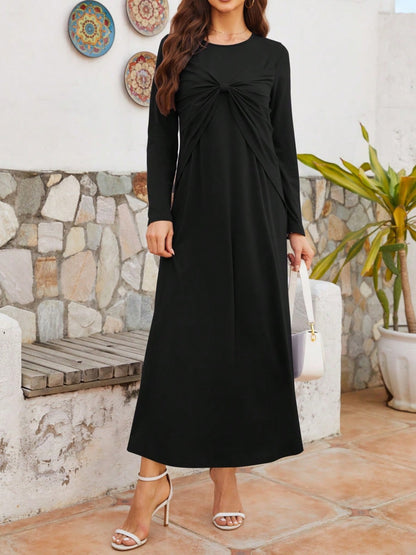 Twisted Round Neck Long Sleeve Dress-Angel Casuals