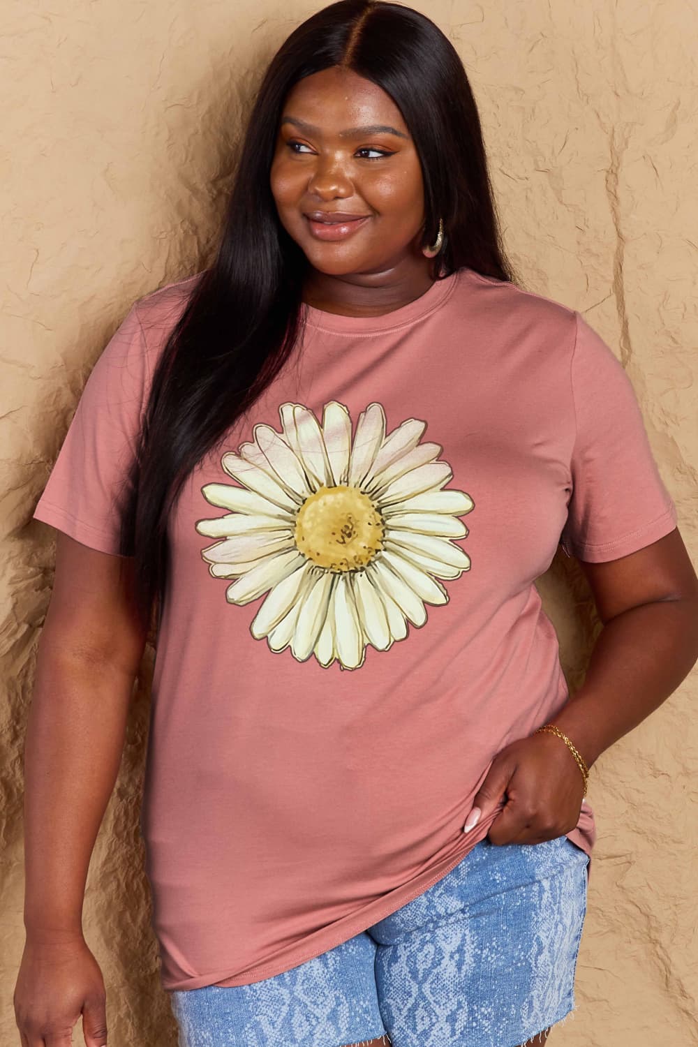 Simply Love Full Size FLOWER Graphic Cotton Tee-Angel Casuals