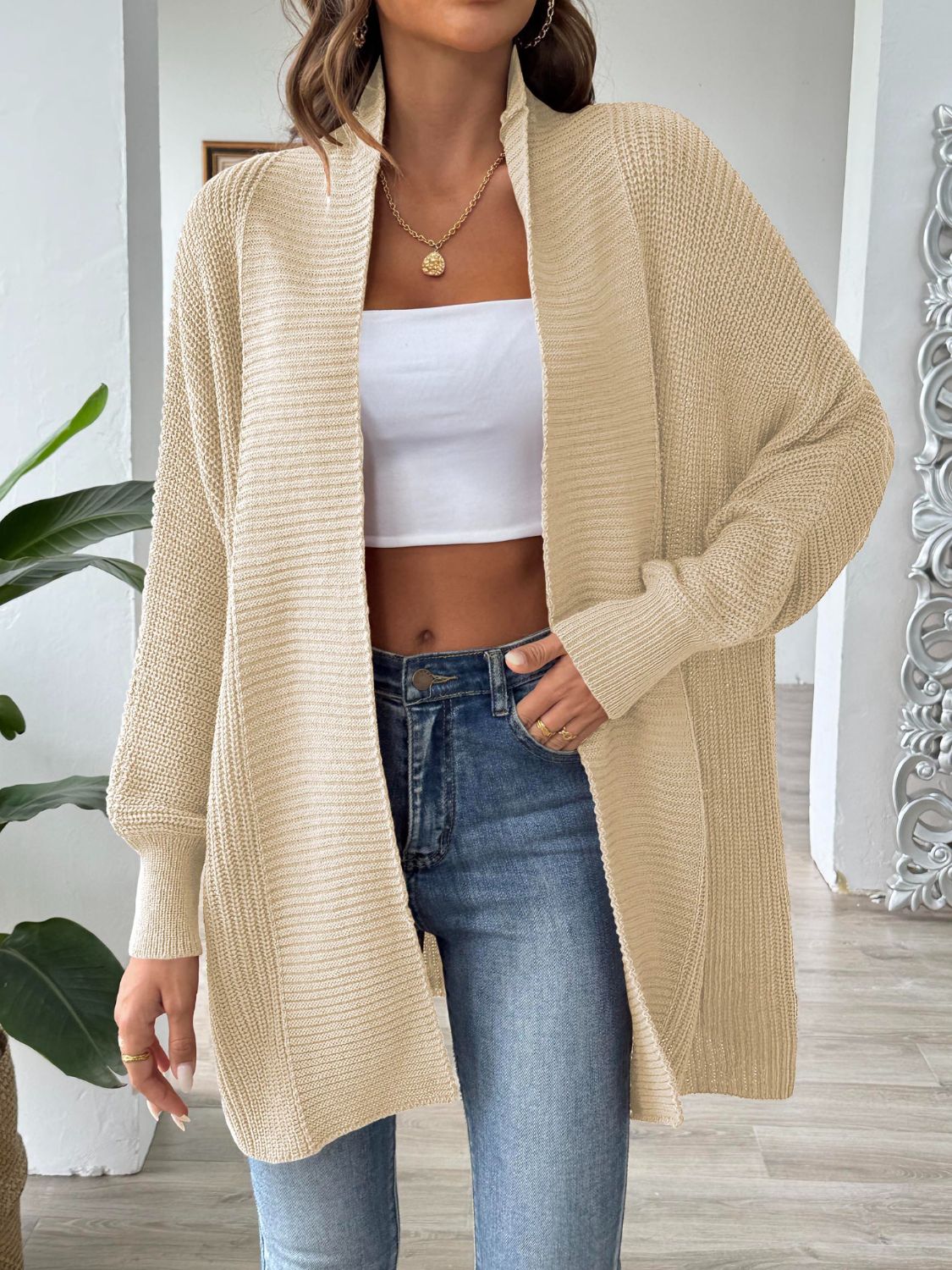 Open Front Long Sleeve Cardigan-Angel Casuals