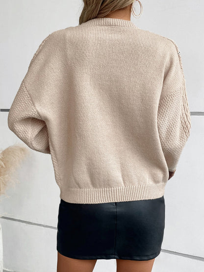 Cable-Knit Round Neck Button Up Cardigan-Angel Casuals