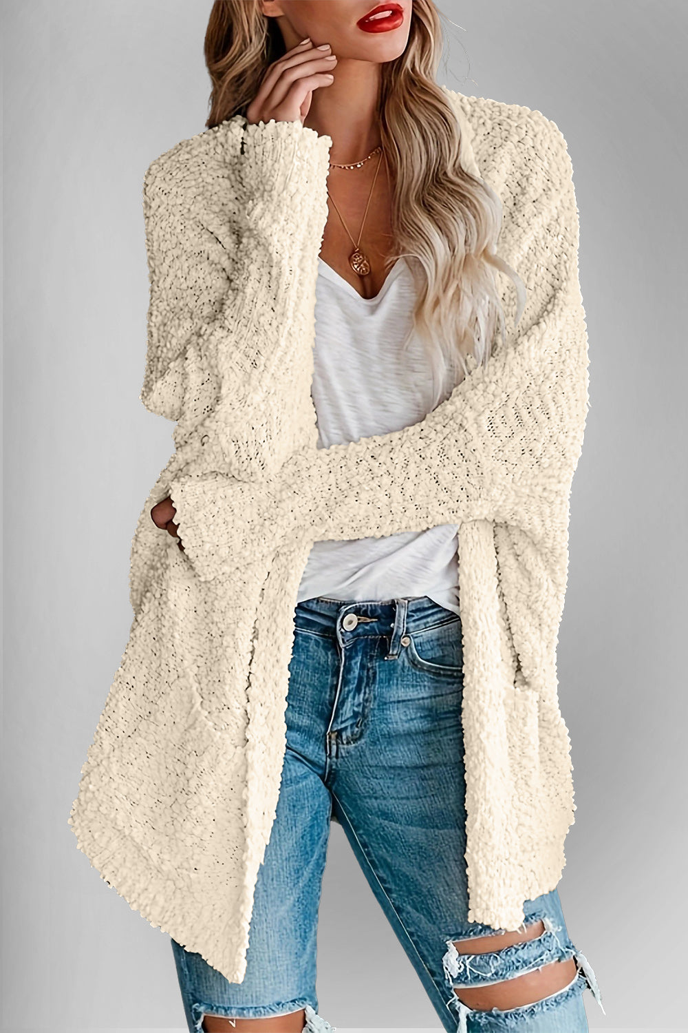 Double Take Pocketed Open Front Long Sleeve Cardigan-Angel Casuals