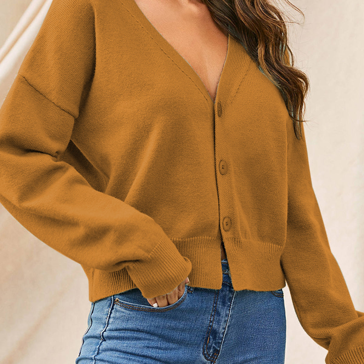 V-Neck Button Up Long Sleeve Cardigan-Angel Casuals