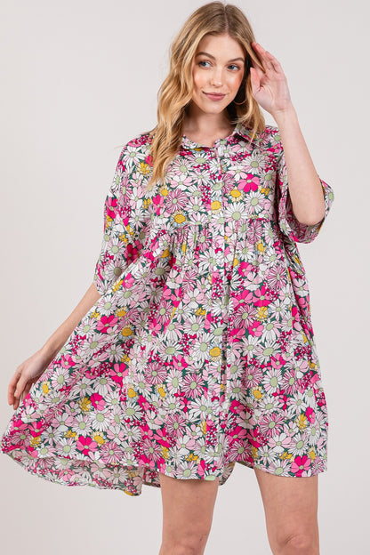 SAGE + FIG Floral Button Down Mini Shirt Dress-Angel Casuals