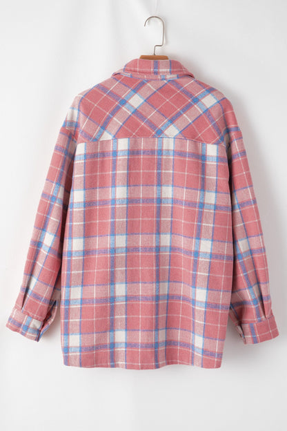 Plaid Button Up Long Sleeve Shacket-Angel Casuals