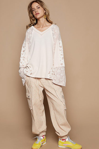 POL Lace Floral Round Neck Knit Top-Angel Casuals