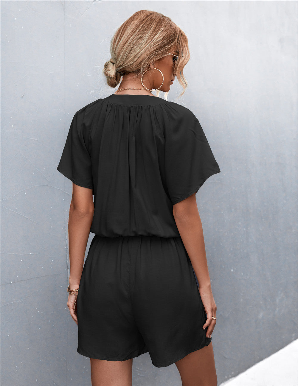 Buttoned Gather Detail Romper-Angel Casuals