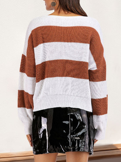 Perfee Color Block Dropped Shoulder Long Sleeve Sweater-Angel Casuals