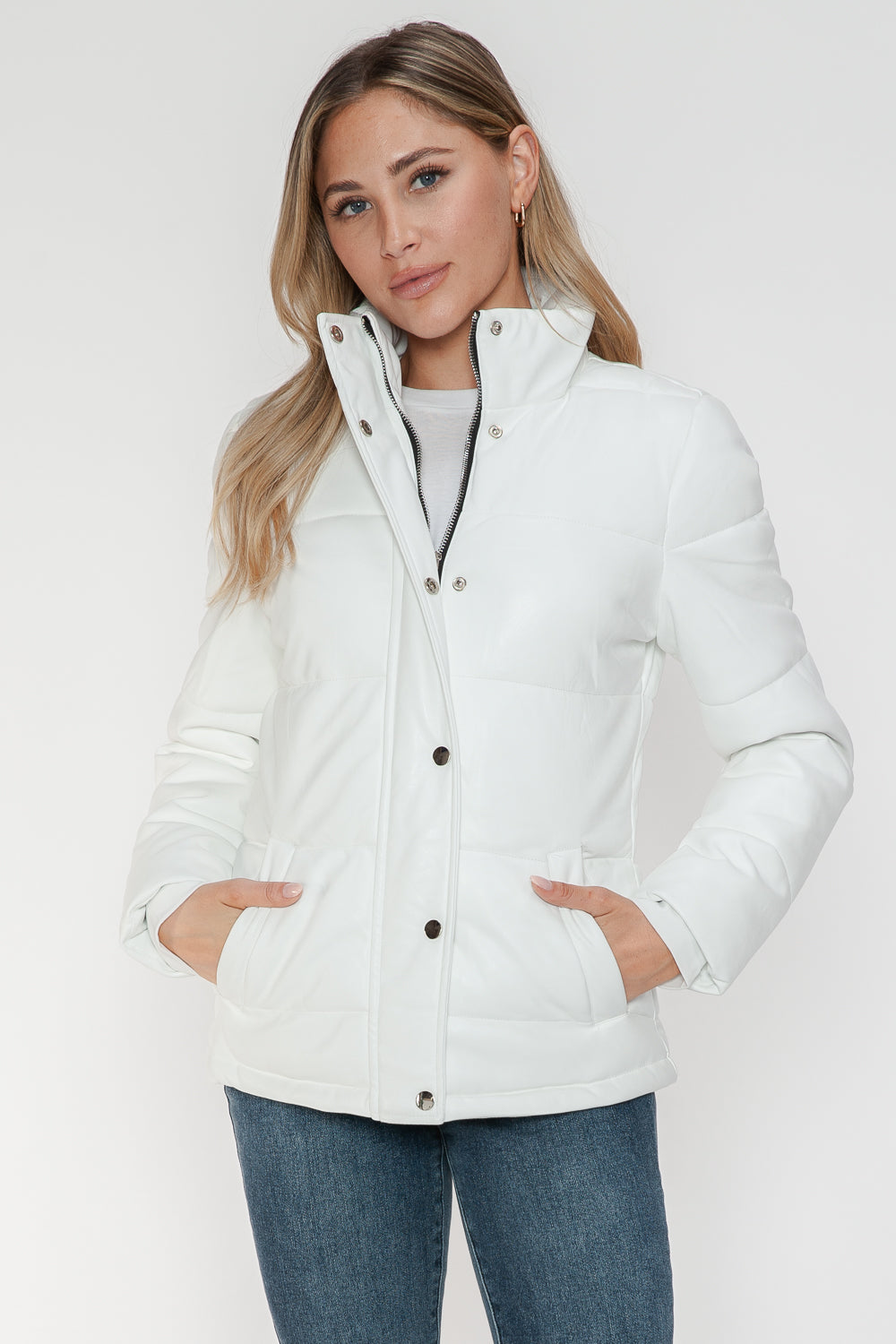 YMI Pocketed Zip Up Turtleneck Puffer Jacket-Angel Casuals