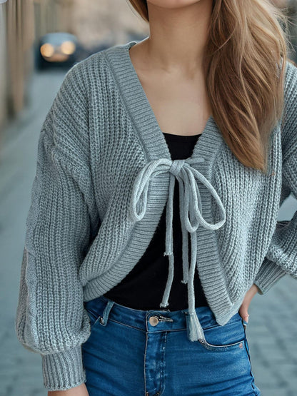 Tied Dropped Shoulder Long Sleeve Cardigan-Angel Casuals