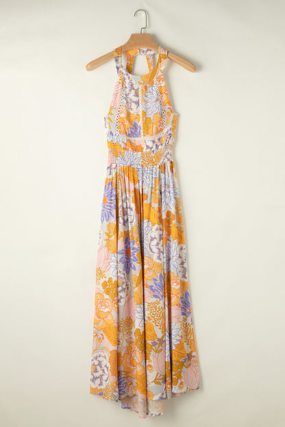 Tied Printed Grecian Sleeveless Maxi Dress-Angel Casuals