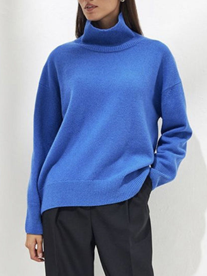 Turtleneck Drop Shoulder Long Sleeve Sweater-Angel Casuals