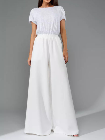 Full Size Sequin Round Neck Short Sleeve Wide Leg Jumpsuit-Angel Casuals