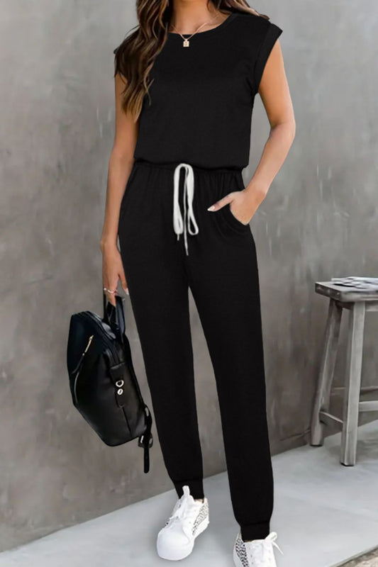 Drawstring Round Neck Sleeveless Jumpsuit-Angel Casuals