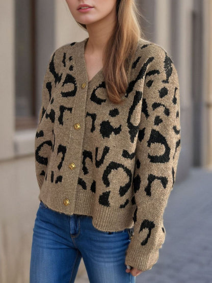 Leopard V-Neck Button Up Cardigan-Angel Casuals