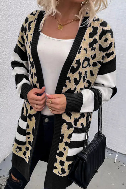 Leopard Open Front Long Sleeve Cardigan-Angel Casuals