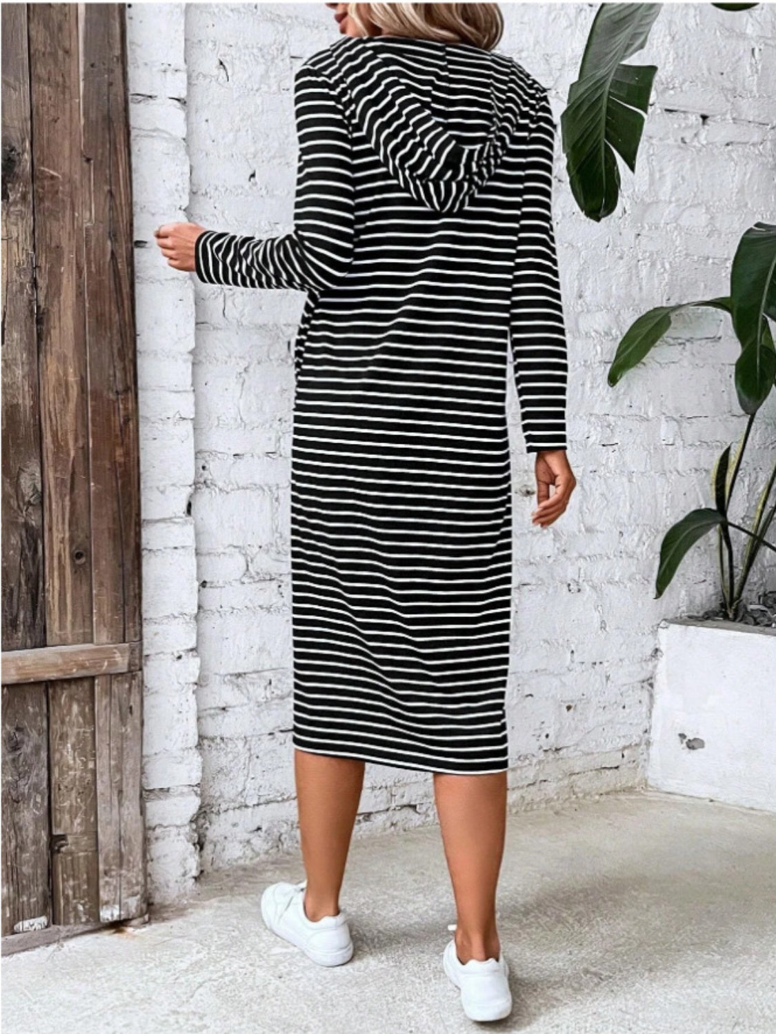 Striped Zip Front Hooded Dress-Angel Casuals