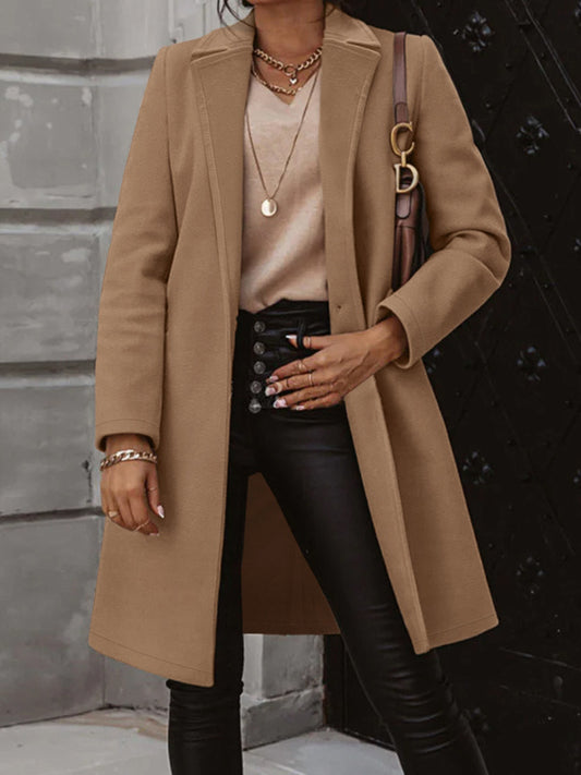 Collared Neck Button Up Long Sleeve Coat-Angel Casuals