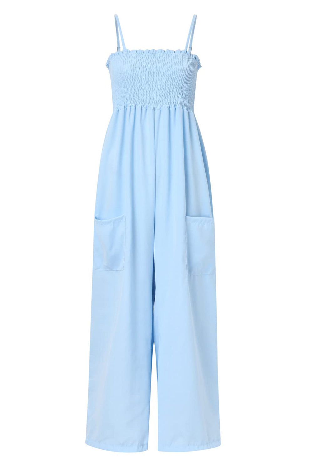 Smocked Spaghetti Strap Wide Leg Jumpsuit-Angel Casuals