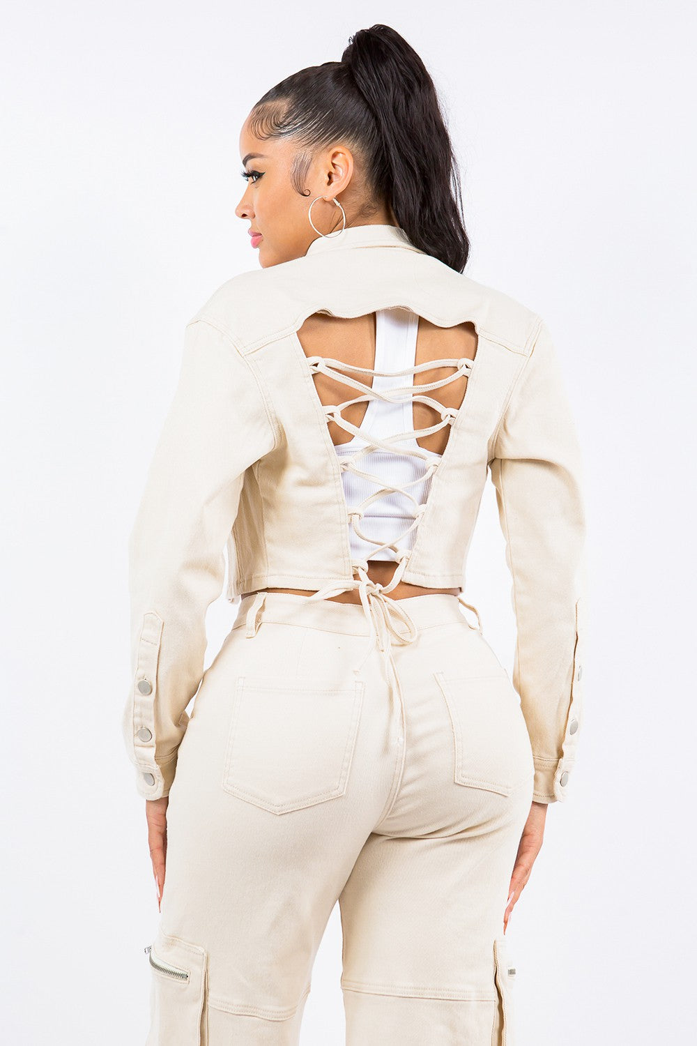 American Bazi Laced Back Cropped Jacket-Angel Casuals