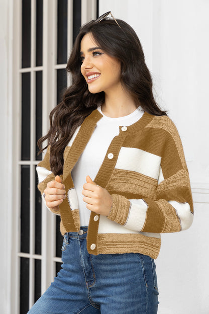 Striped Button Up Long Sleeve Cardigan-Angel Casuals