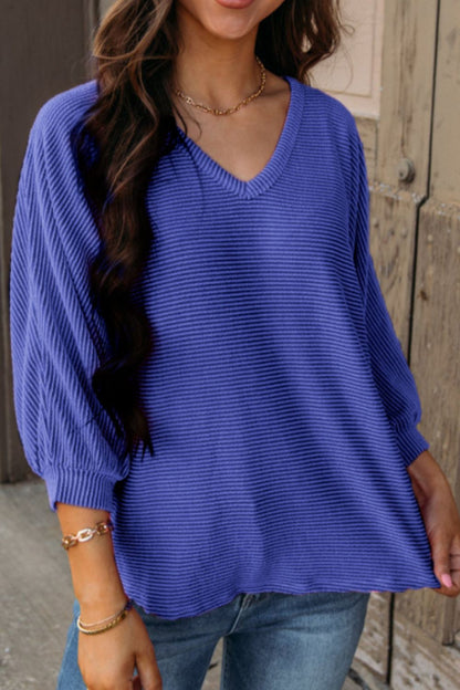 Texture V-Neck Long Sleeve Top-Angel Casuals