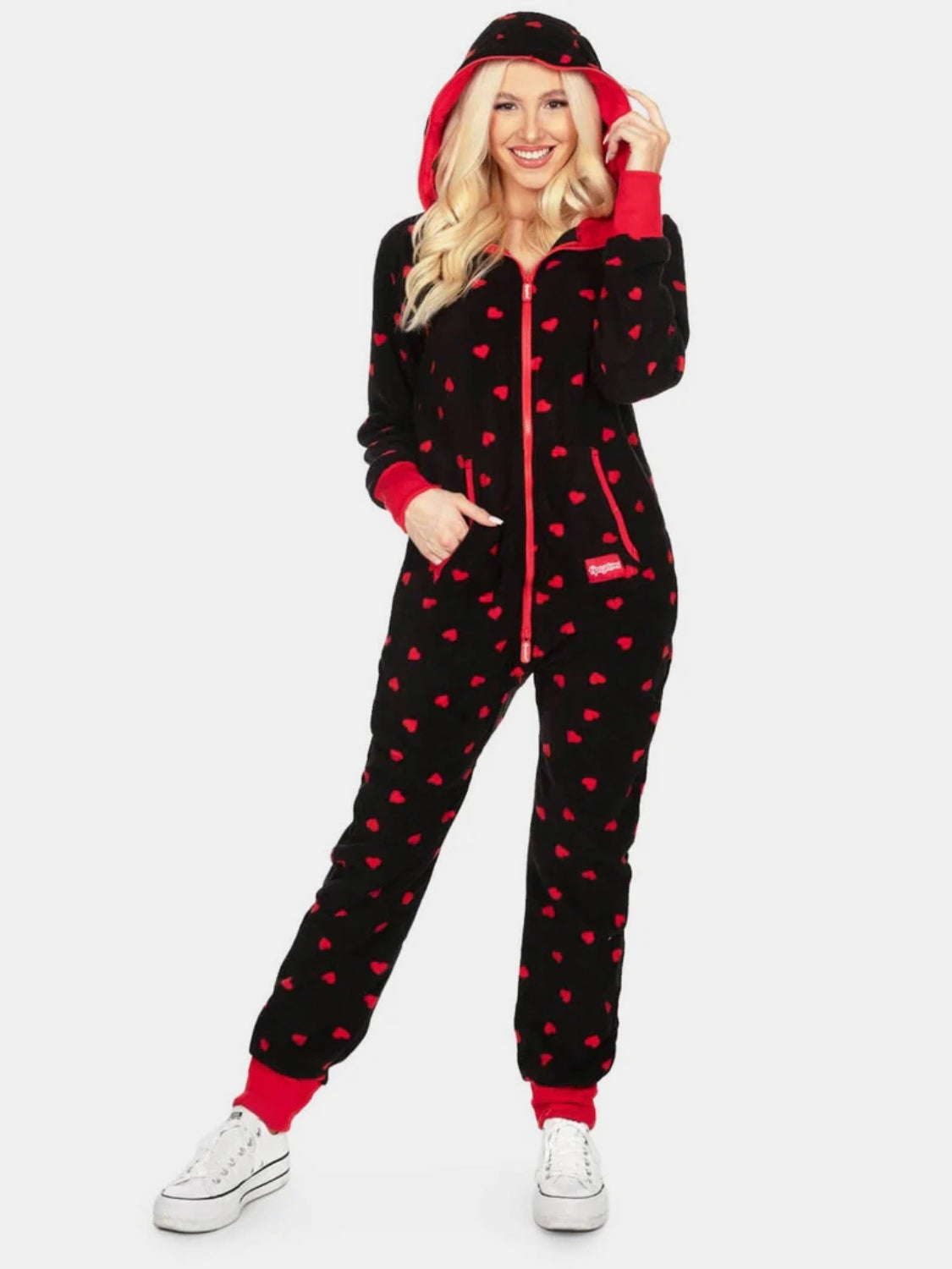 Printed Zip Up Long Sleeve Hooded Jumpsuit-Angel Casuals