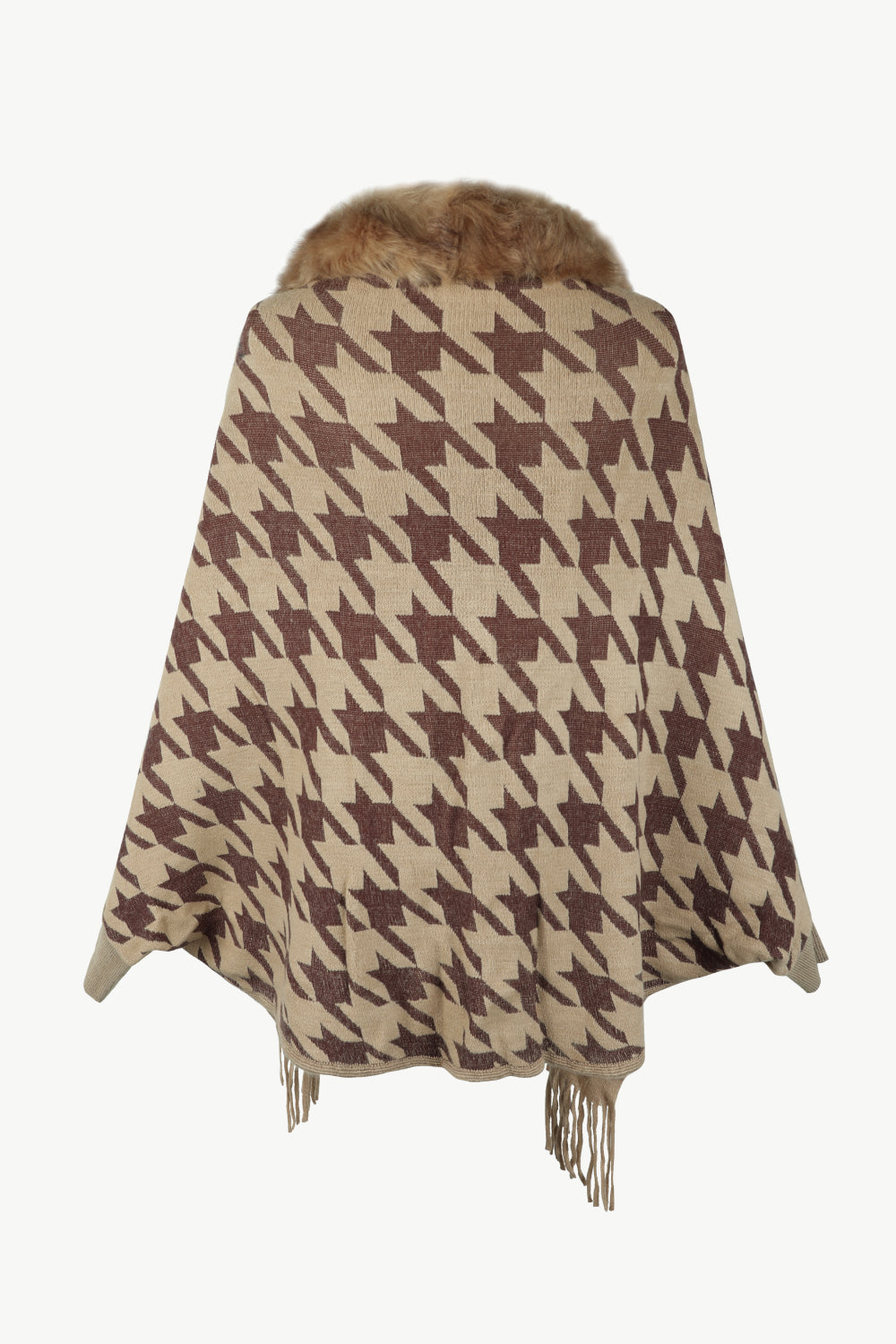 Houndstooth Fringe Hem Poncho-Angel Casuals