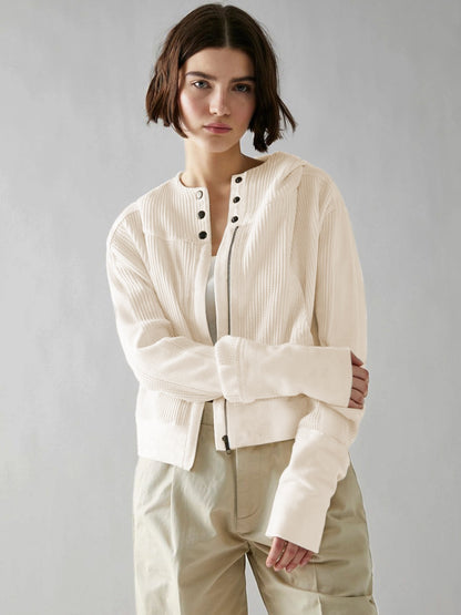 Waffle-Knit Dropped Shoulder Hooded Jacket-Angel Casuals