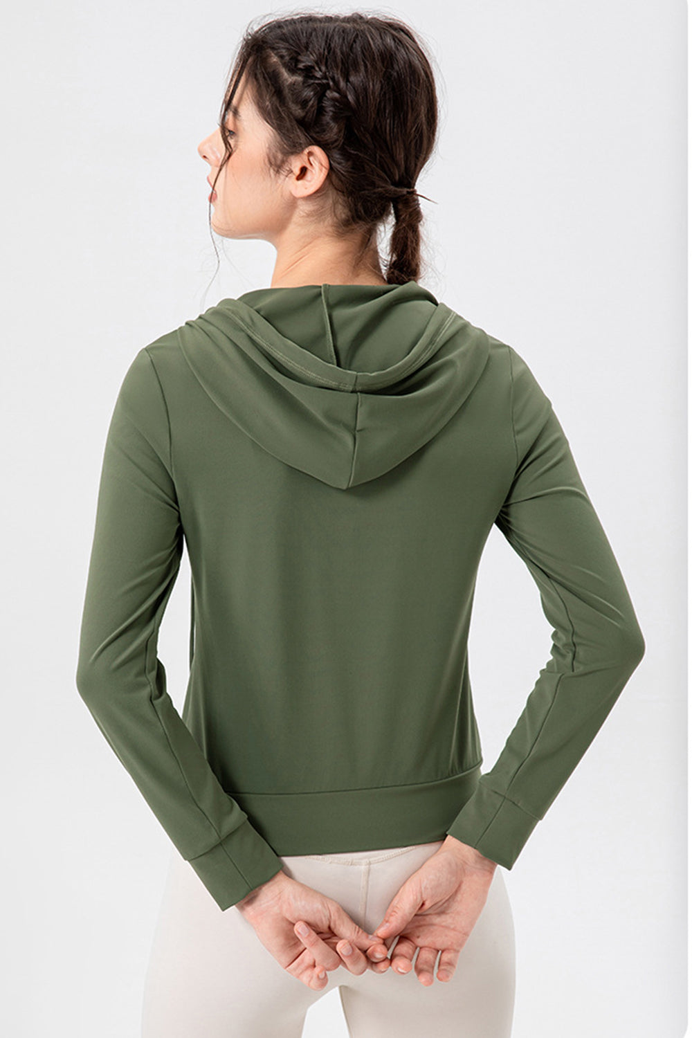 Drawstring Zip Up Hooded Active Outerwear-Angel Casuals