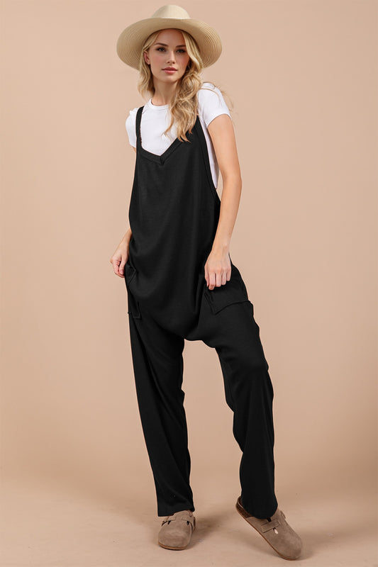 OH Full Size V-Neck Wide Strap Overalls with Pockets-Angel Casuals