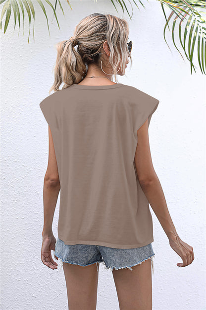 Round Neck Cap Sleeve Tee-Angel Casuals