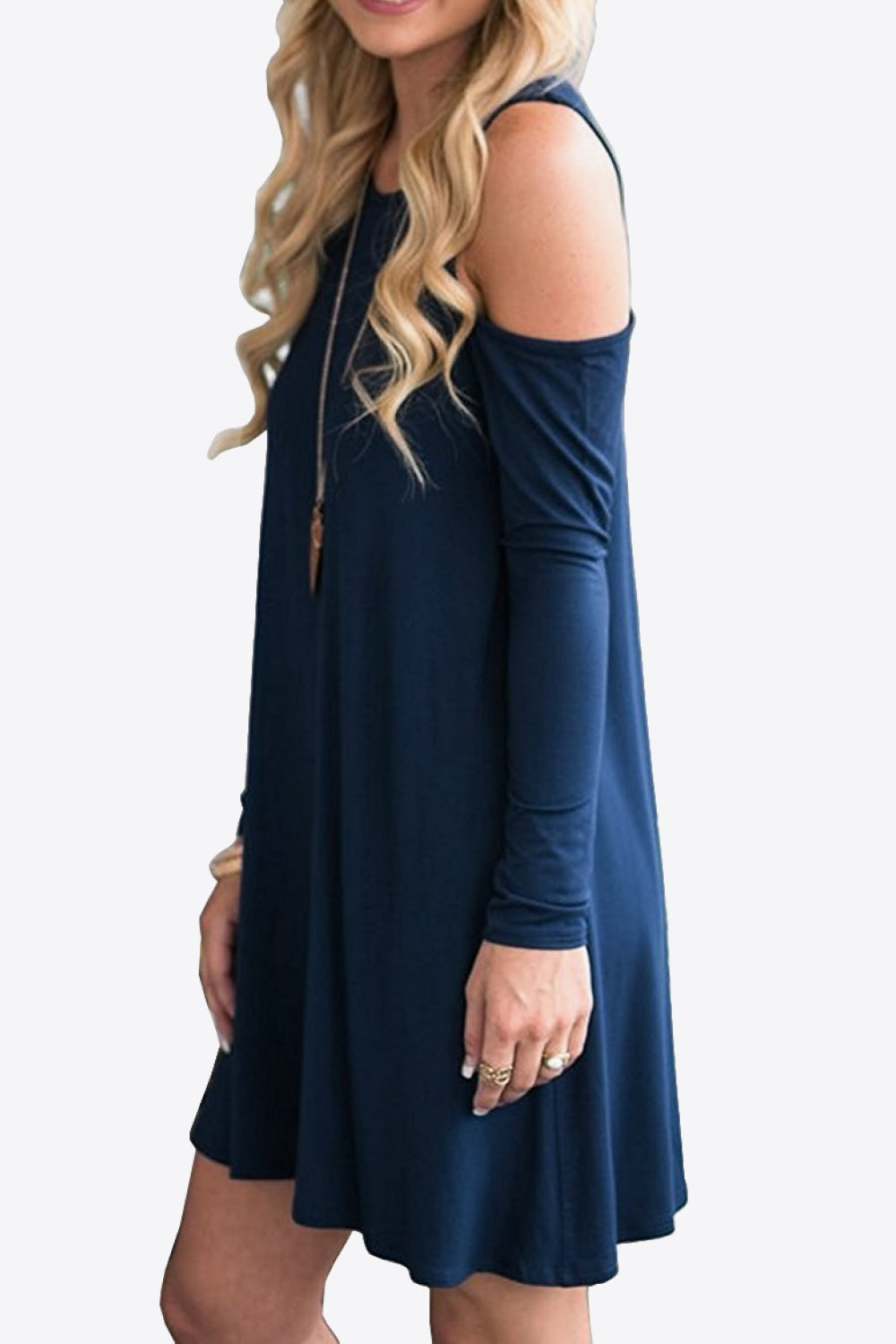 Cold-Shoulder Long Sleeve Round Neck Dress-Angel Casuals