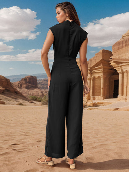 Ruched Mock Neck Sleeveless Jumpsuit-Angel Casuals