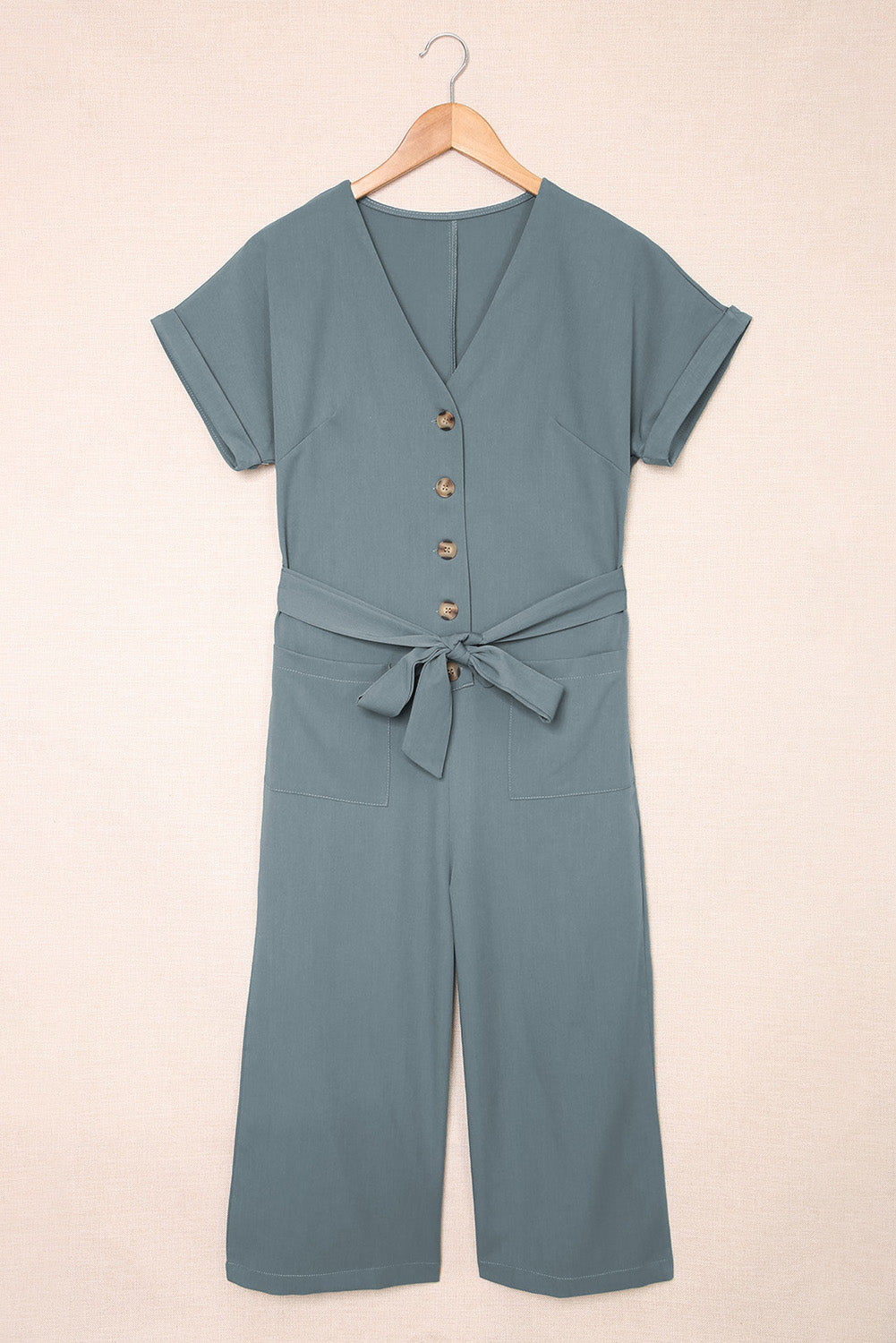 Tie-Waist Buttoned Cropped Jumpsuit-Angel Casuals