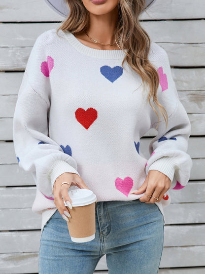 Angel Wings Heart Round Neck Long Sleeve Sweater-Angel Casuals