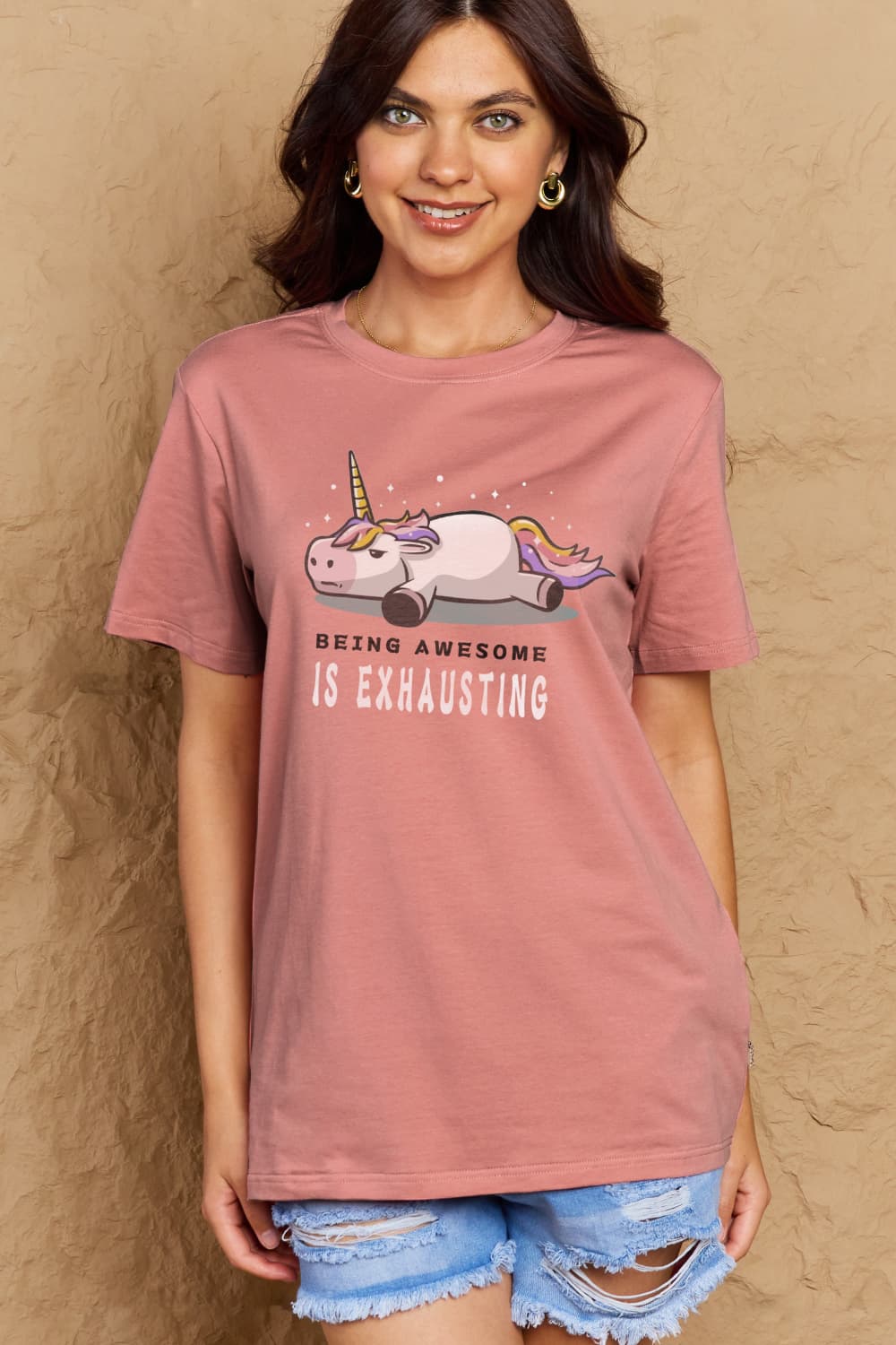 Simply Love Full Size BEING AWESOME IS EXHAUSTING Graphic Cotton Tee-Angel Casuals