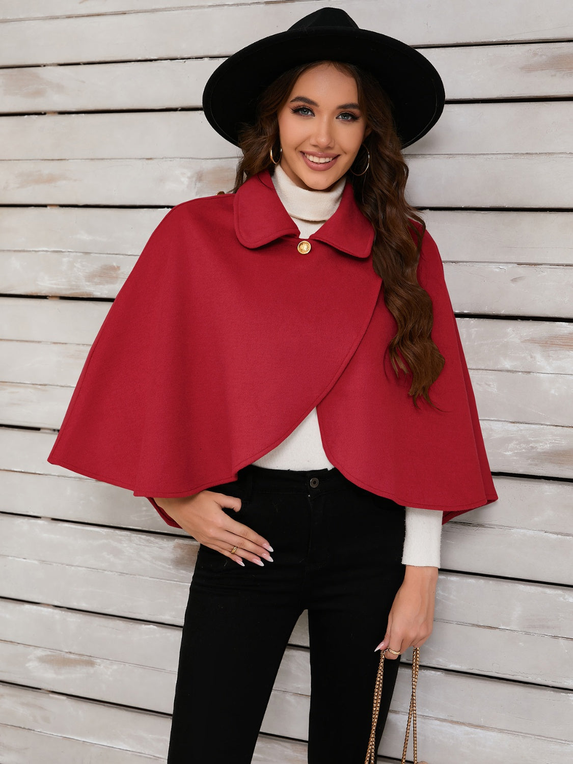 Collared Neck Cropped Cape-Angel Casuals