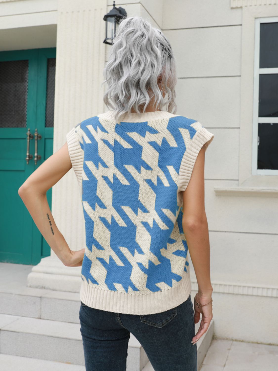Houndstooth V-Neck Sweater Vest-Angel Casuals