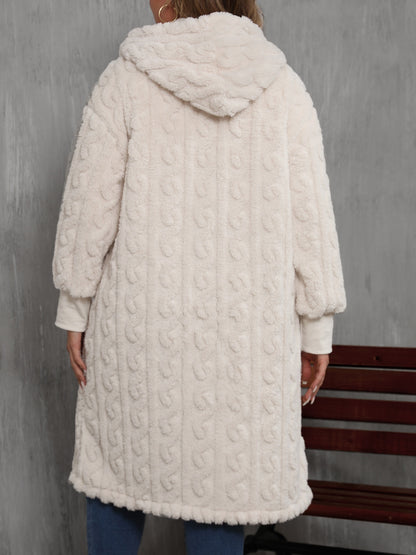Plus Size Open Front Hooded Plush Coat-Angel Casuals