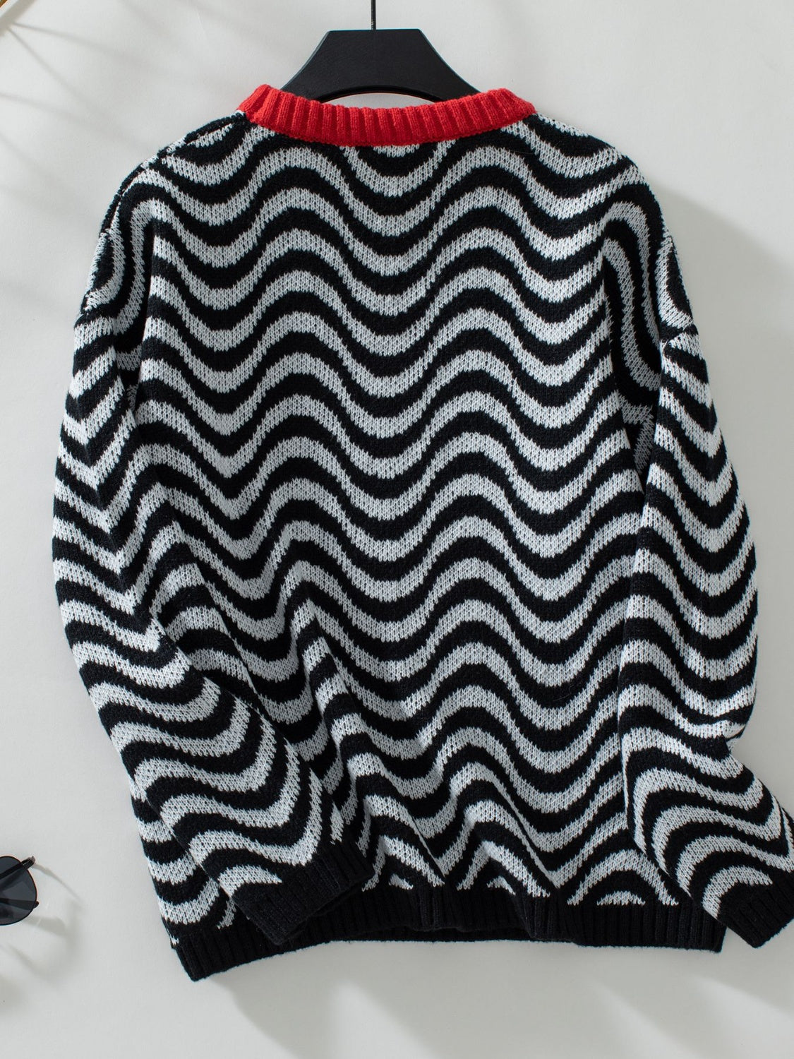 Wavy Stripes Round Neck Long Sleeve Sweater-Angel Casuals