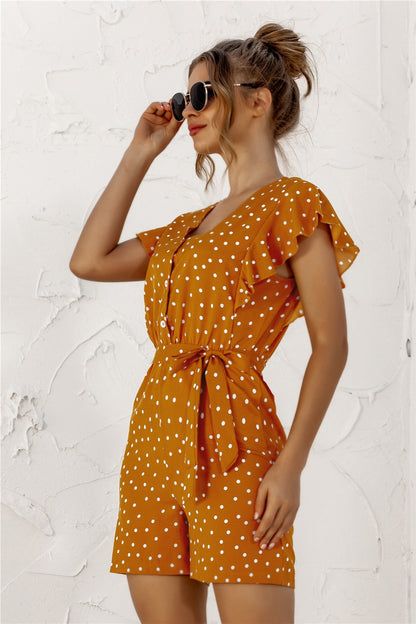 Ruffled Polka Dot Half Button Romper-Angel Casuals