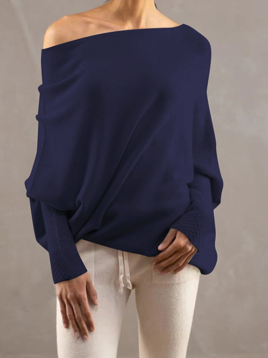 Full Size Boat Neck Batwing Sleeve Knit Top-Angel Casuals