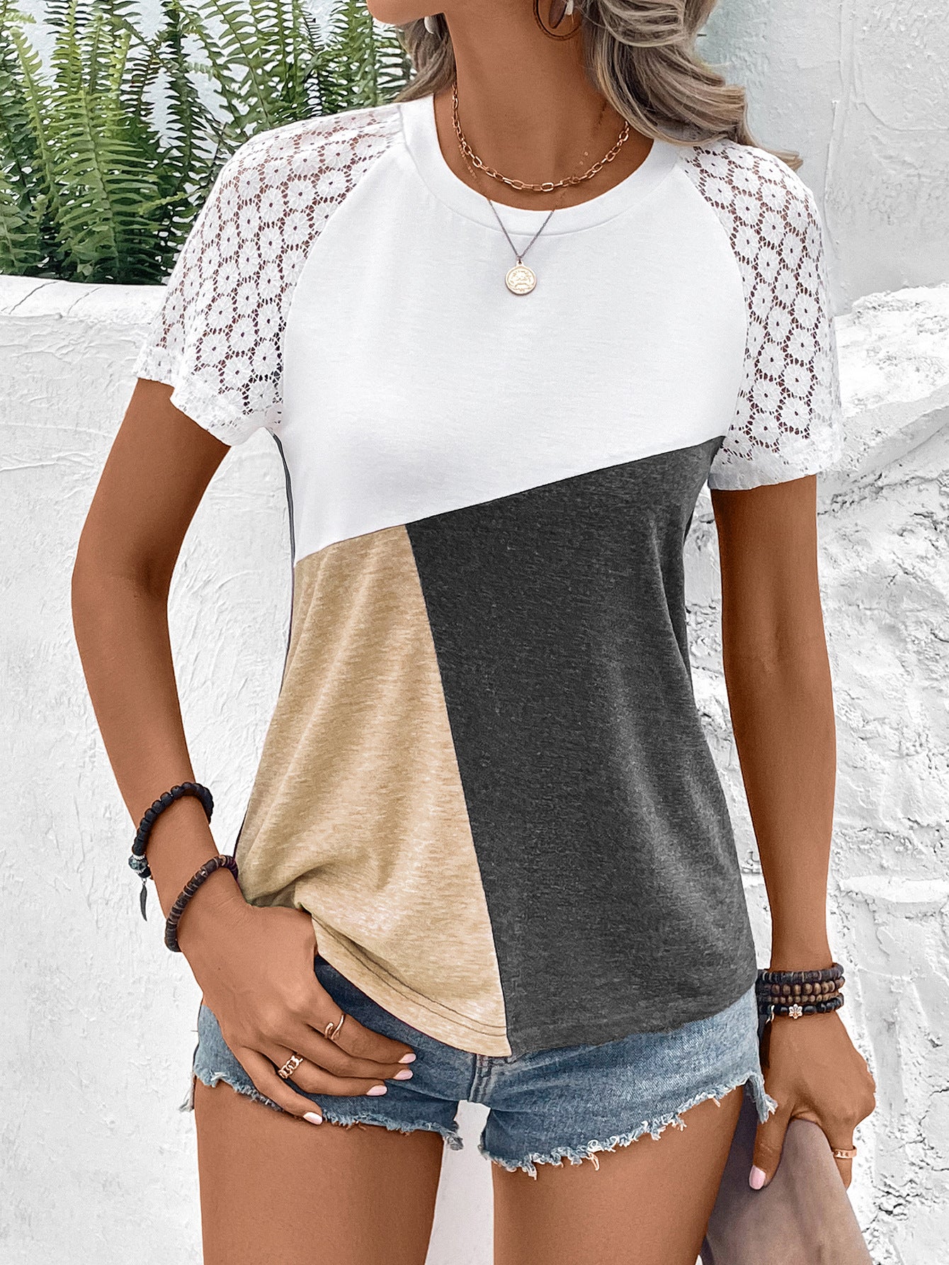 Color Block Raglan Sleeve Round Neck Tee-Angel Casuals