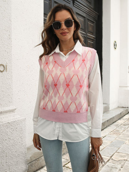 Geometric V-Neck Sweater Vest-Angel Casuals