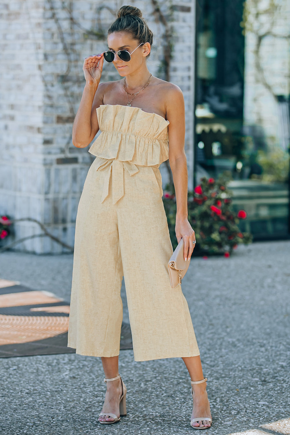 Ruffled Strapless Wide Leg Jumpsuit-Angel Casuals