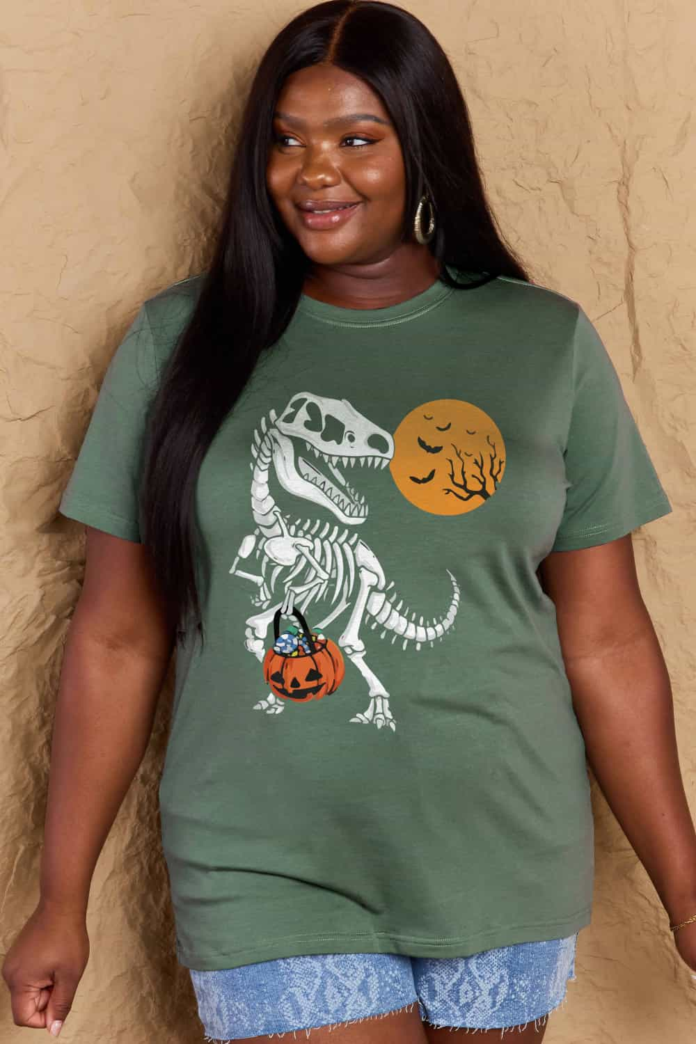 Simply Love Full Size Dinosaur Skeleton Graphic Cotton T-Shirt-Angel Casuals